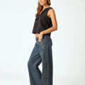 STUDDED STRAP TROUSERS BLUE