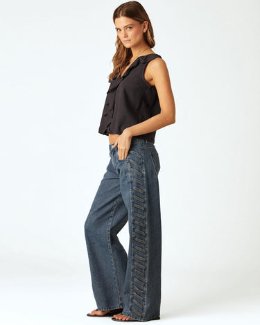 STUDDED STRAP TROUSERS BLUE