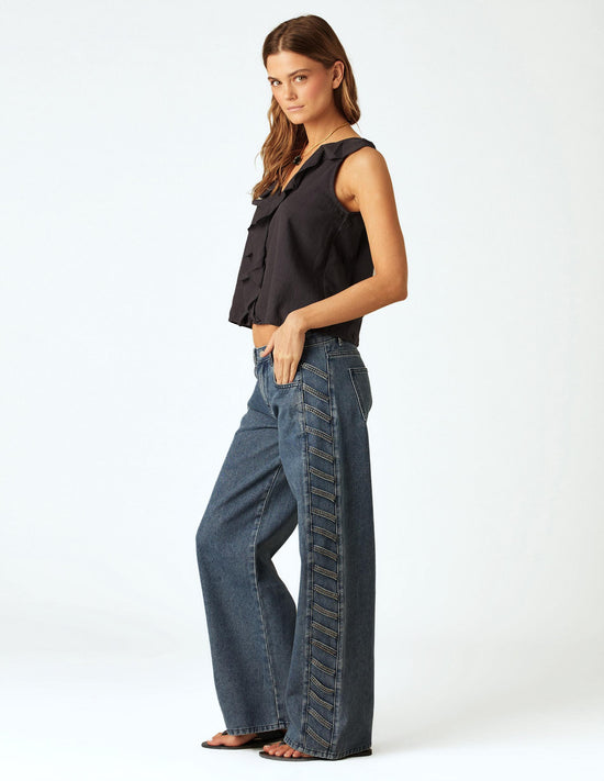 STUDDED STRAP TROUSERS BLUE