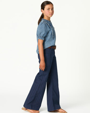 BLUE STRIPED DENIM TROUSERS