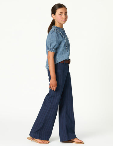 BLUE STRIPED DENIM TROUSERS