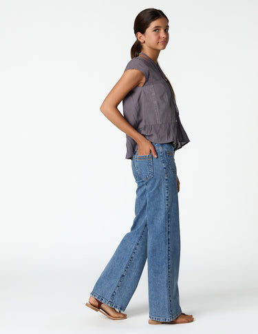 BLUE TROUSERS WITH POCKET DETAIL