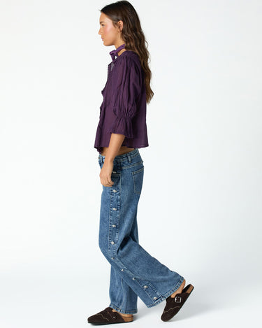 BLUE FLORAL SIDE BUTTON DENIM