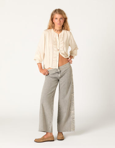 METALLIC EMBROIDERED LIGHT GREY PANTS