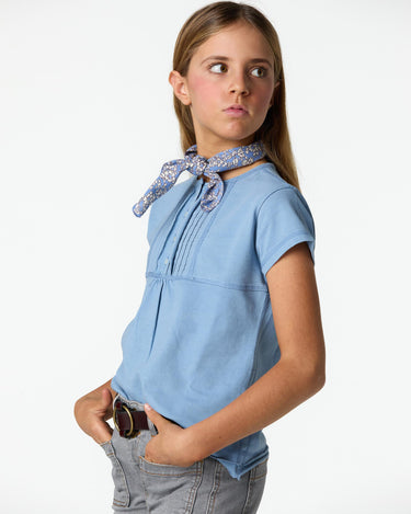 SMOCKED ANILINE BLUE T-SHIRT