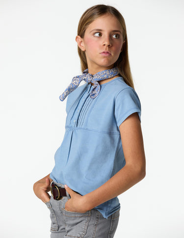 SMOCKED ANILINE BLUE T-SHIRT
