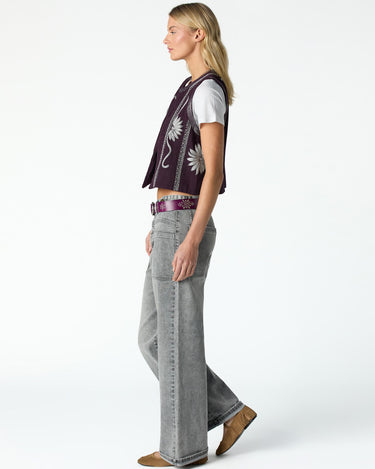 LIGHT GREY DENIM BUTTON WAISTBAND