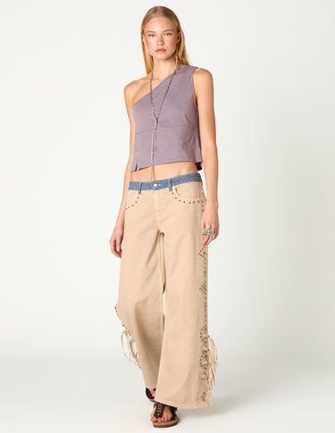 ASYMMETRICAL BUTTON-DOWN OVERCAST T-SHIRT
