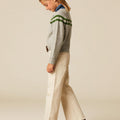 GRAY DOUBLE-STRIPE SWEATER