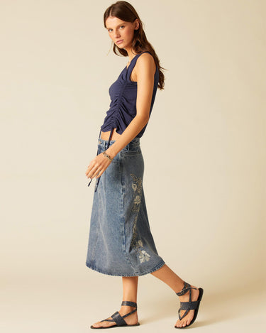 BLUE STUDDED DENIM SKIRT
