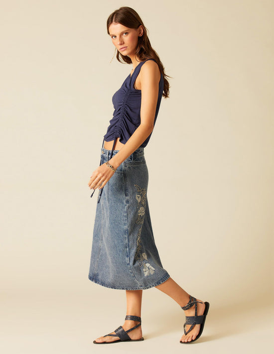 BLUE STUDDED DENIM SKIRT