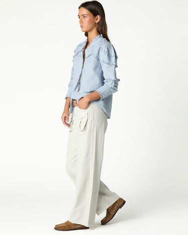 BLUE STRIPED PERKINS COLLAR SHIRT
