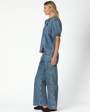 BLUE DENIM YOKE WAVES SHIRT