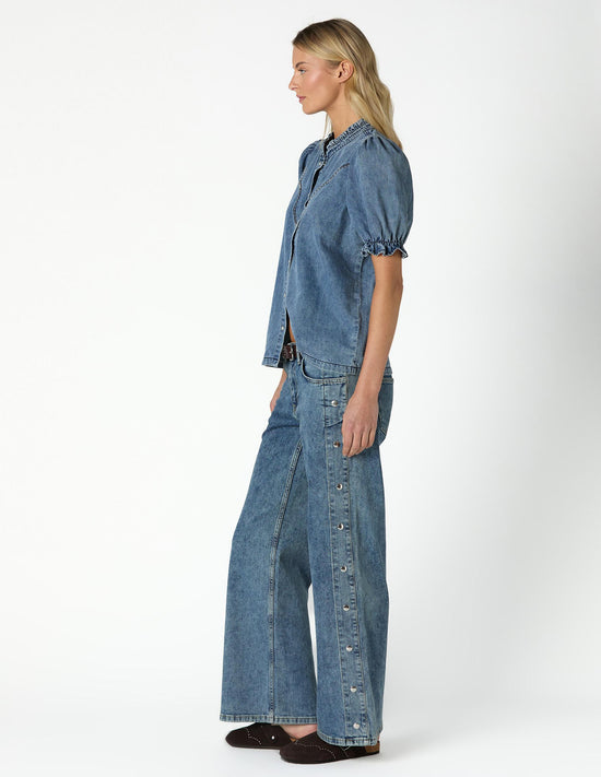 BLUE DENIM YOKE WAVES SHIRT