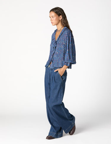 CAMISA VOLANTE JARETAS NIGHT GARDEN BLUE