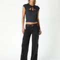 BLACK DENIM EMBROIDERED SEQUIN PANTS