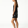 BLACK EMBROIDERED BUTTON DRESS