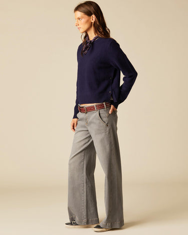 GRAY LOW WAIST DOUBLE BUTTON TROUSERS