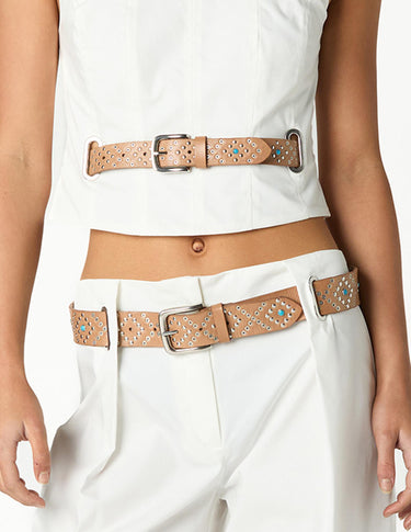 BROWN BELT WITH STUDS AND TURQUOISE