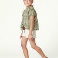 FLORAL PRINT SHIRT GREEN STITCHING