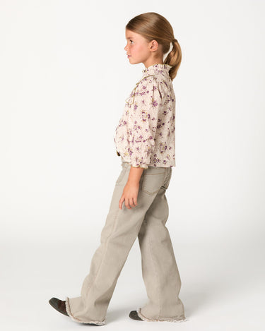 BOUQUET PLUM RUFFLE-SLEEVE YOKE SHIRT