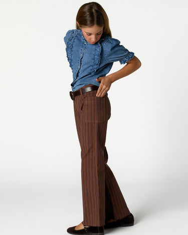 BROWN STRIPED DENIM TROUSERS