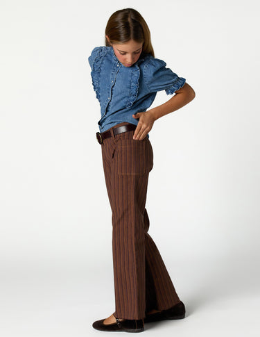 BROWN STRIPED DENIM TROUSERS