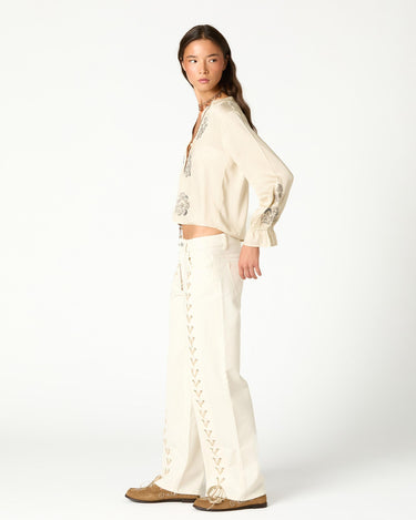 BRAIDED FRONT TROUSERS ECRU