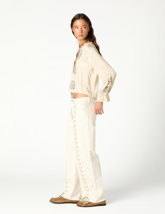 PANTALON TRENZADO FRONT ECRU