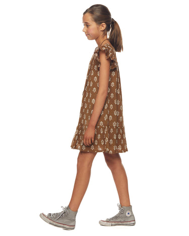 Brown ruffle sleeve dress