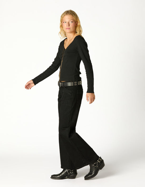BLACK STITCHED POCKET TROUSERS