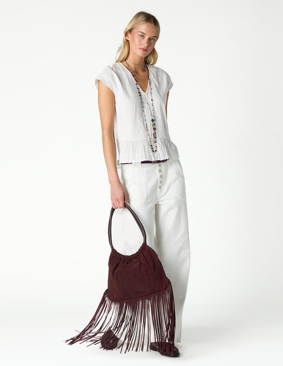 WHITE LACE V-NECK SHIRT