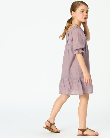 PUFF SLEEVE PIN TUCK OVERCAST DRESS