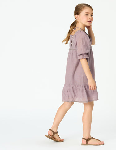 PUFF SLEEVE PIN TUCK OVERCAST DRESS
