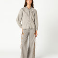 EMBROIDERED FLOWER TROUSERS LIGHT GREY