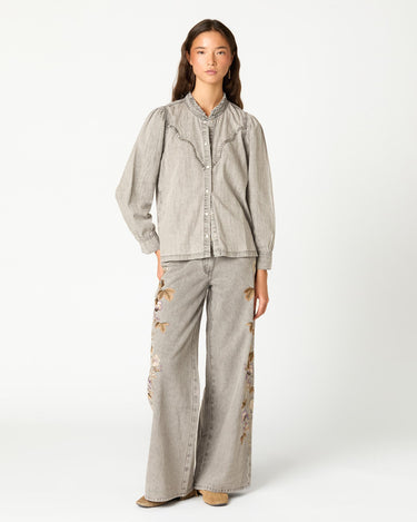 EMBROIDERED FLOWER TROUSERS LIGHT GREY