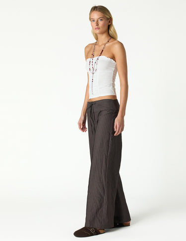 BROWN WAISTBAND TROUSERS WITH DRAWSTRING