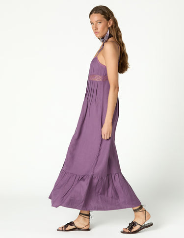 PURPLE DRAWSTRING STRAP DRESS