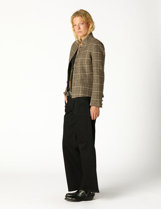 BROWN PLAID AUSTRIAN BLAZER