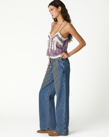 EMBROIDERED BLUE DENIM PANTS