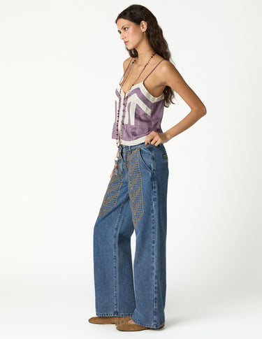 EMBROIDERED BLUE DENIM PANTS