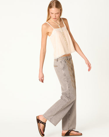 EMBROIDERED GREY DENIM TROUSERS
