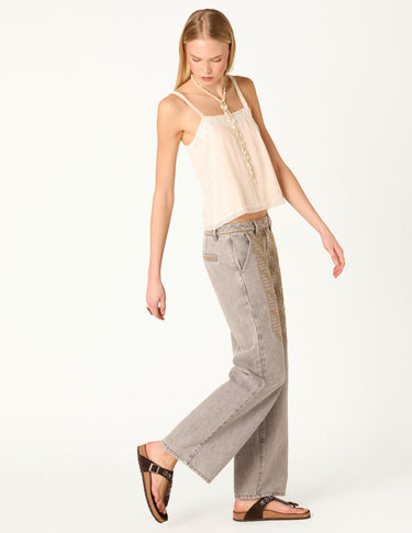 EMBROIDERED GREY DENIM TROUSERS