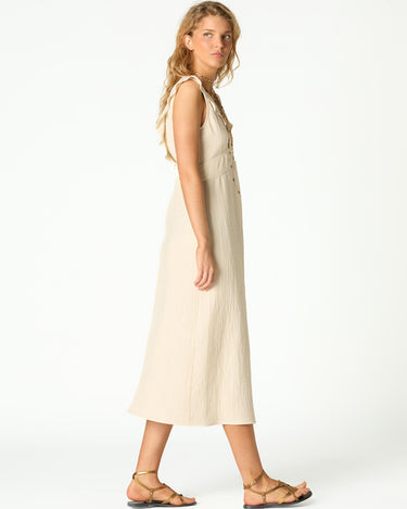 RUFFLED CUT-OUT DRESS ECRU