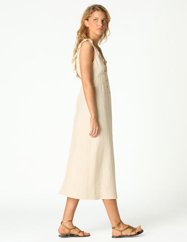 RUFFLED CUT-OUT DRESS ECRU
