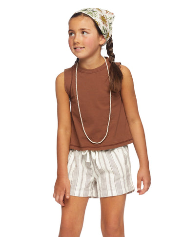 Short frunce raya marrón