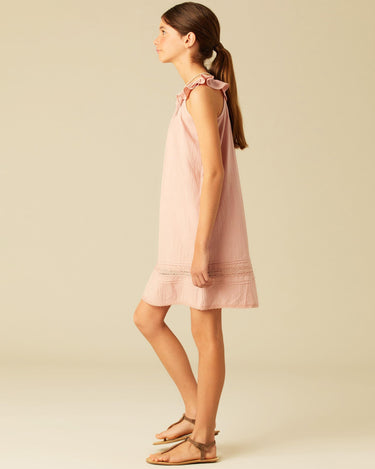 DRAWSTRING RUFFLE DRESS PINK