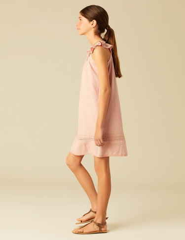 DRAWSTRING RUFFLE DRESS PINK