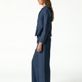 BLUE STRIPED MANDARIN COLLAR BLAZER