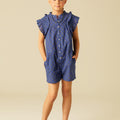 BLUE LEAF PRINT SHORT JUMPSUIT